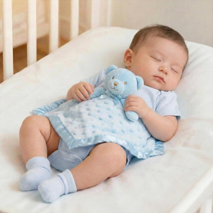 Teddy Bear Lovey Baby Security Blanket Loveys for Babies Boy Unisex Soft Blue Lovie Christmas Baby Gifts for Newborn Toddler 16 Inch