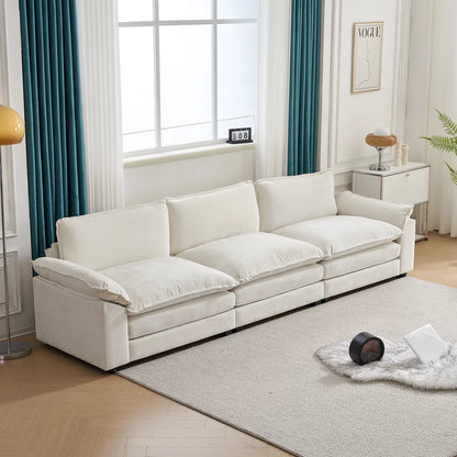 Sofá Seccional En Forma De L Con Chaise, Juego De Sala Con Cama, 3 Asientos Con Chenilla Y Cojines De Doble Capa 120" De Ancho Beige