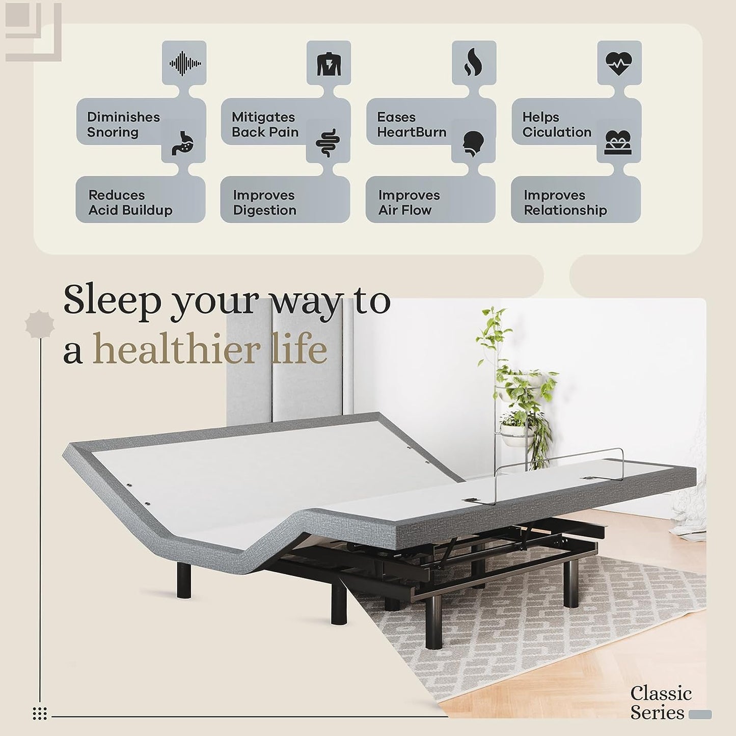 King Adjustable Bed Base Frame 5 Minute Assembly, Head & Foot Articulation, USB Ports, Zero Gravity, Interactive Dual Massage, Wireless, Classic (King)