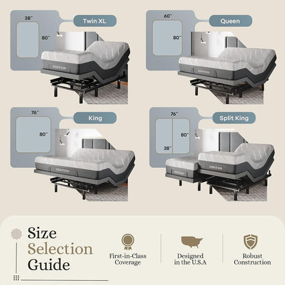 Queen Adjustable Bed Base Frame + 10” Luxury Cool Gel Memory Foam Mattress, Head up Foot Up, USB Ports, Zero Gravity, Interactive Dual Massage, Wireless, Classic (Queen)