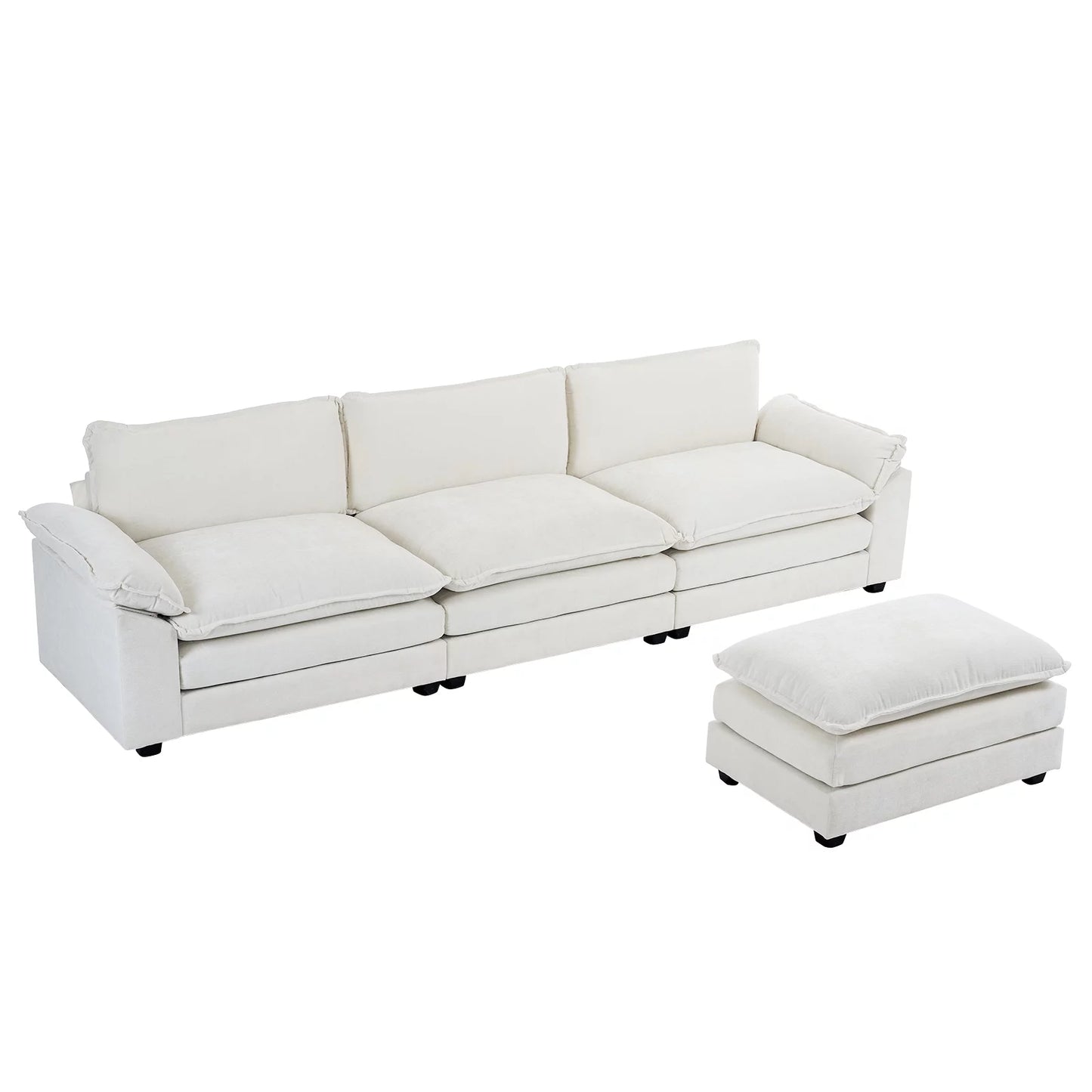 Sofá Seccional En Forma De L Con Chaise, Juego De Sala Con Cama, 3 Asientos Con Chenilla Y Cojines De Doble Capa 120" De Ancho Beige