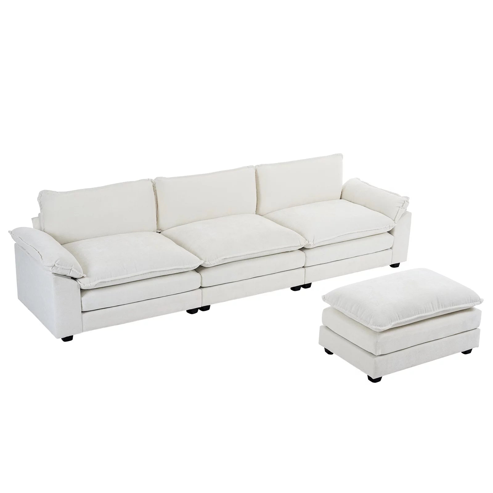 Sofá Seccional En Forma De L Con Chaise, Juego De Sala Con Cama, 3 Asientos Con Chenilla Y Cojines De Doble Capa 120" De Ancho Beige