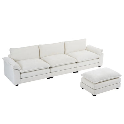 Sofá Seccional En Forma De L Con Chaise, Juego De Sala Con Cama, 3 Asientos Con Chenilla Y Cojines De Doble Capa 120" De Ancho Beige