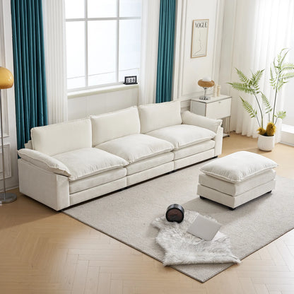 Sofá Seccional En Forma De L Con Chaise, Juego De Sala Con Cama, 3 Asientos Con Chenilla Y Cojines De Doble Capa 120" De Ancho Beige