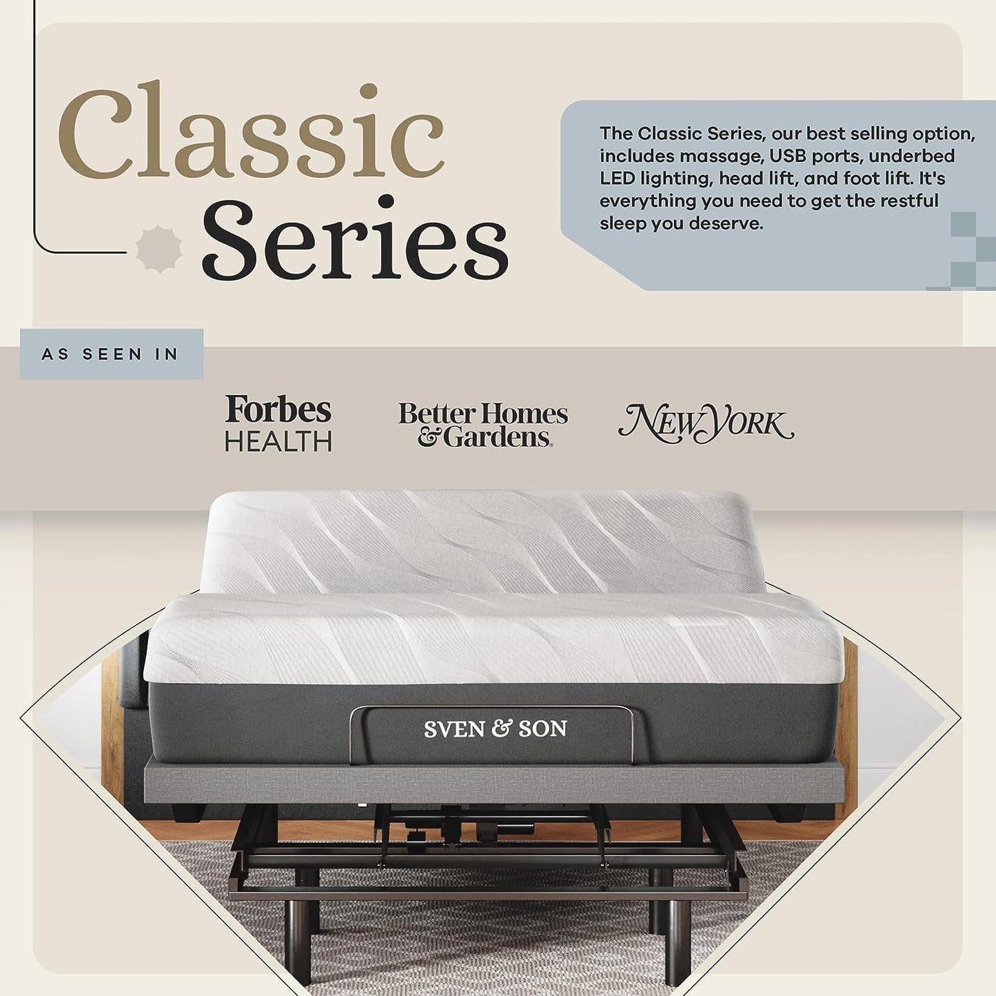 Queen Adjustable Bed Base Frame + 14” Luxury Cool Gel Memory Foam Hybrid Mattress, Head up Foot Up, USB Ports, Zero Gravity, Interactive Dual Massage, Wireless, Classic (Queen)