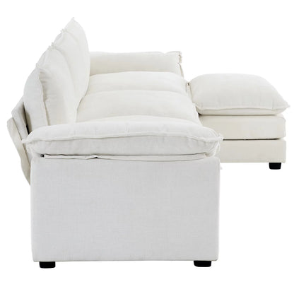 Sofá Seccional En Forma De L Con Chaise, Juego De Sala Con Cama, 3 Asientos Con Chenilla Y Cojines De Doble Capa 120" De Ancho Beige